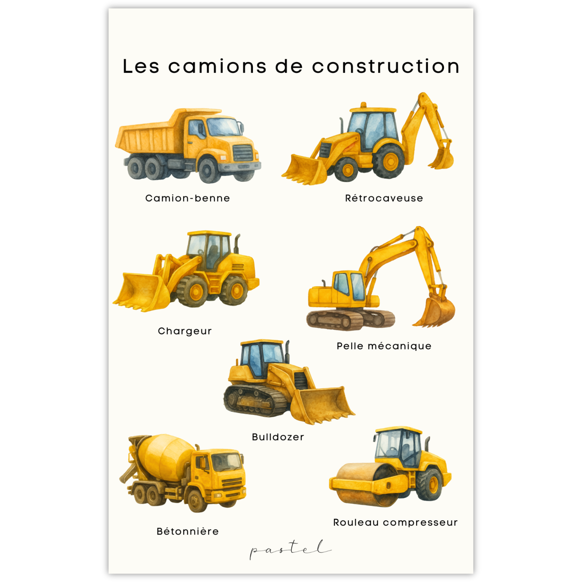 Affiche éducative & décorative "Camions de construction"