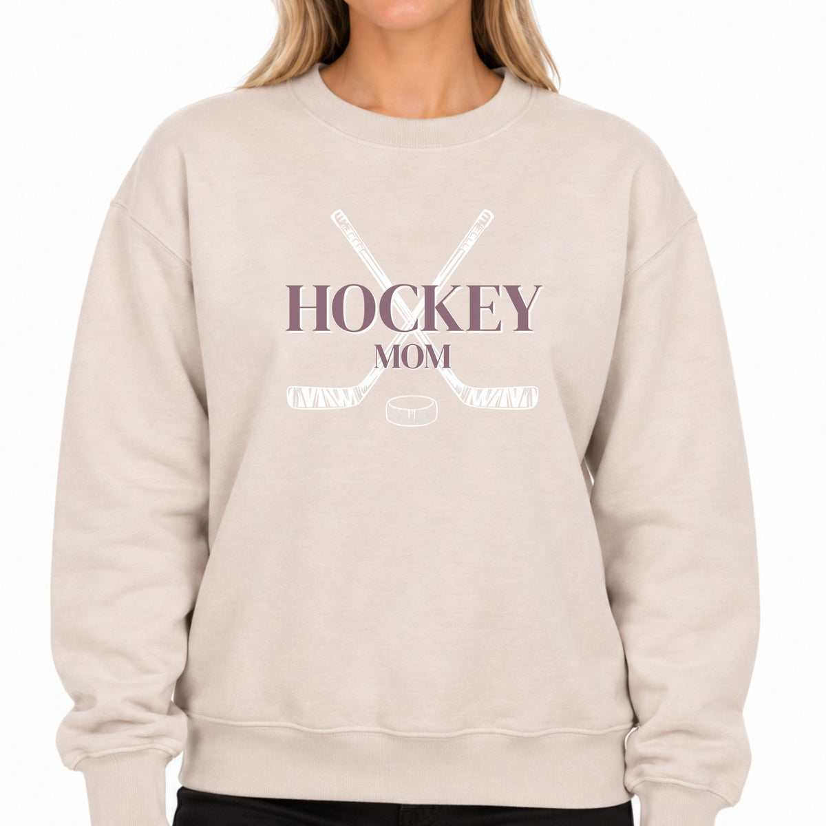 Crewneck pour femmes- Hockey Mom (beige)