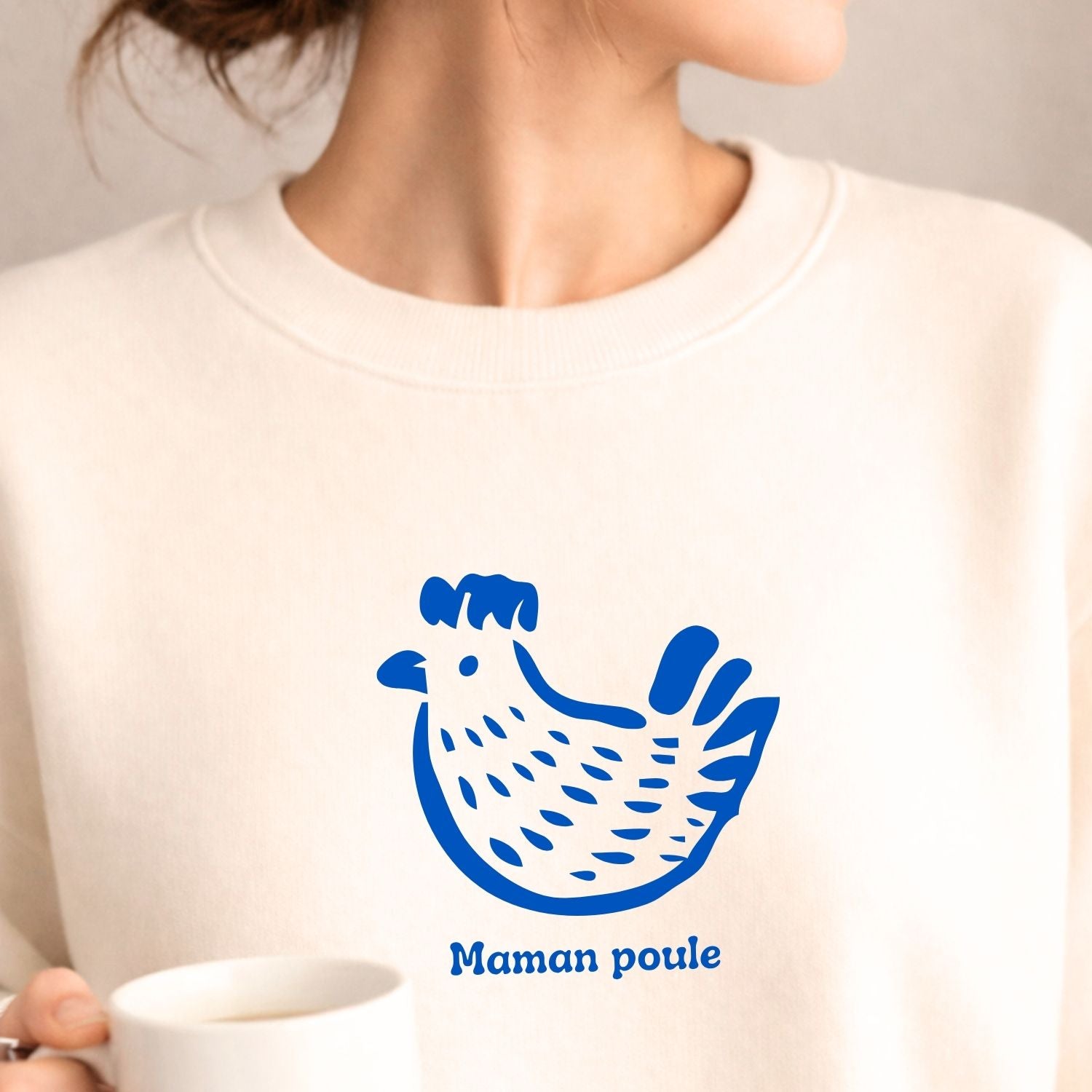 Crewneck pour femmes-Maman poule bleu