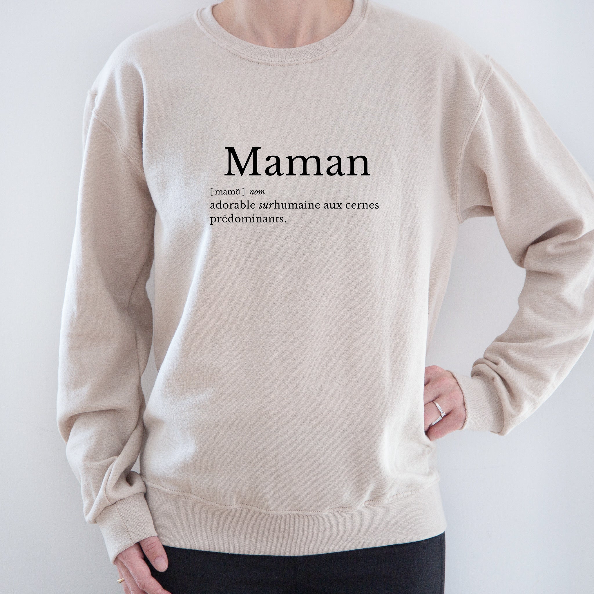 Crewneck pour femmes-Définition Maman (Beige)
