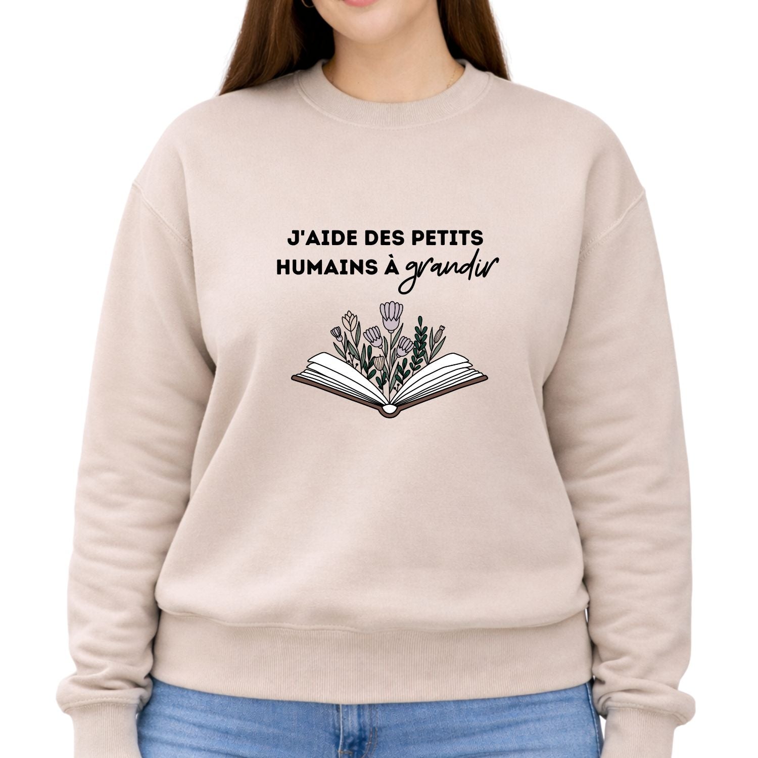 Crewneck pour femmes- Aide à grandir (beige)