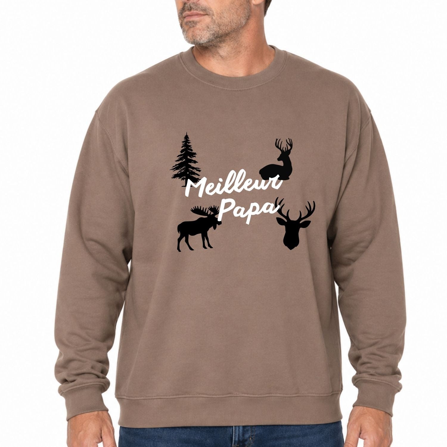 Crewneck pour hommes- Meilleur papa/Chasse(Brun)