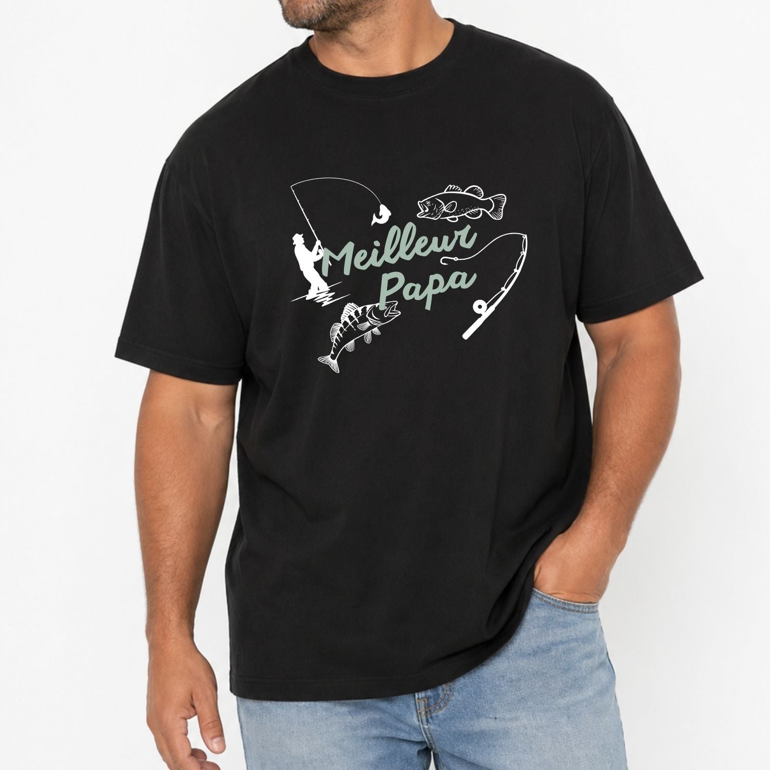 T-shirt pour hommes-Meilleur papa/pêche(noir)