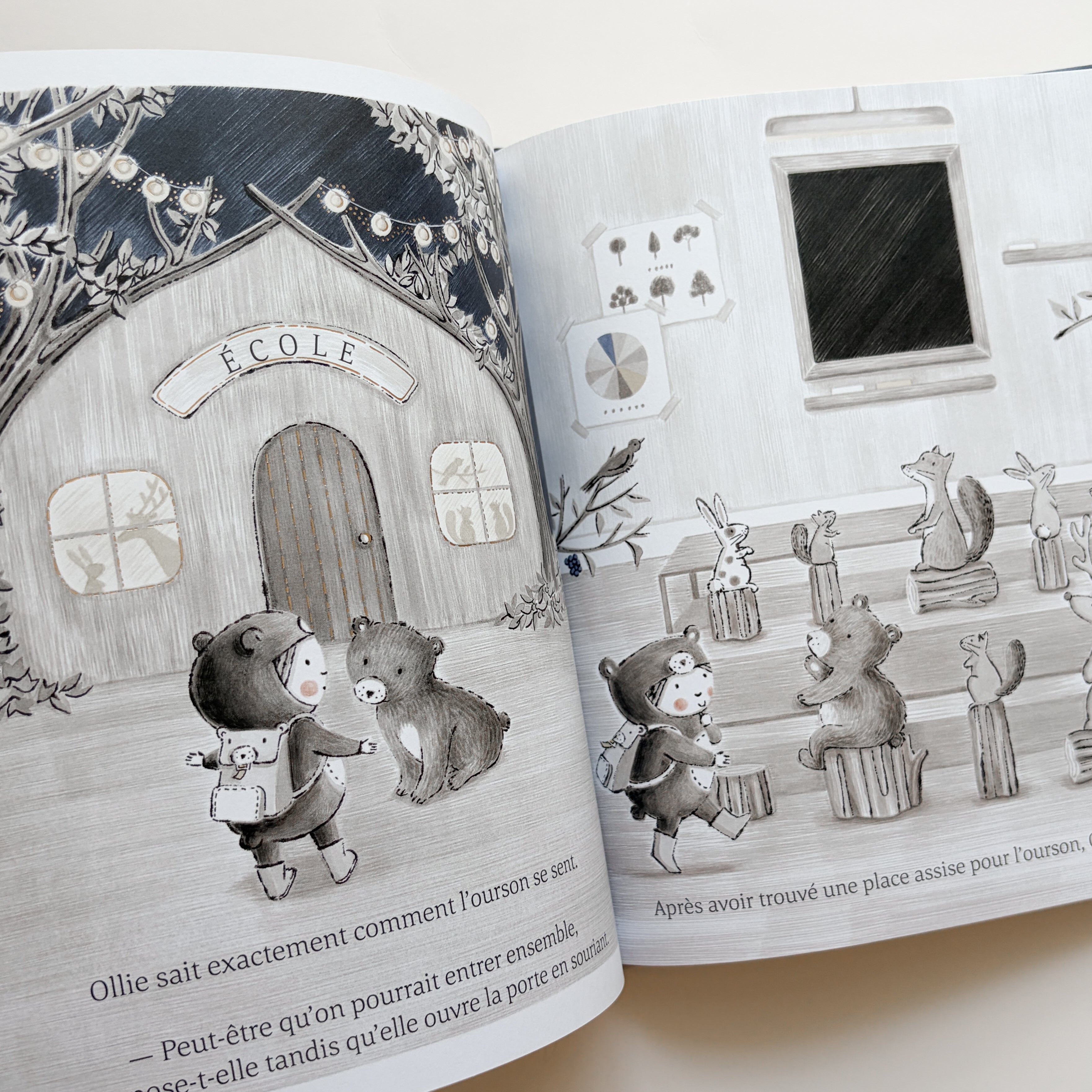 Livre d'histoire - Le petit ourson à l'école