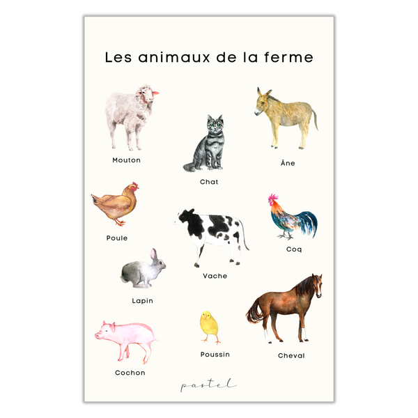 Affiche éducative & décorative "Animaux de la ferme"