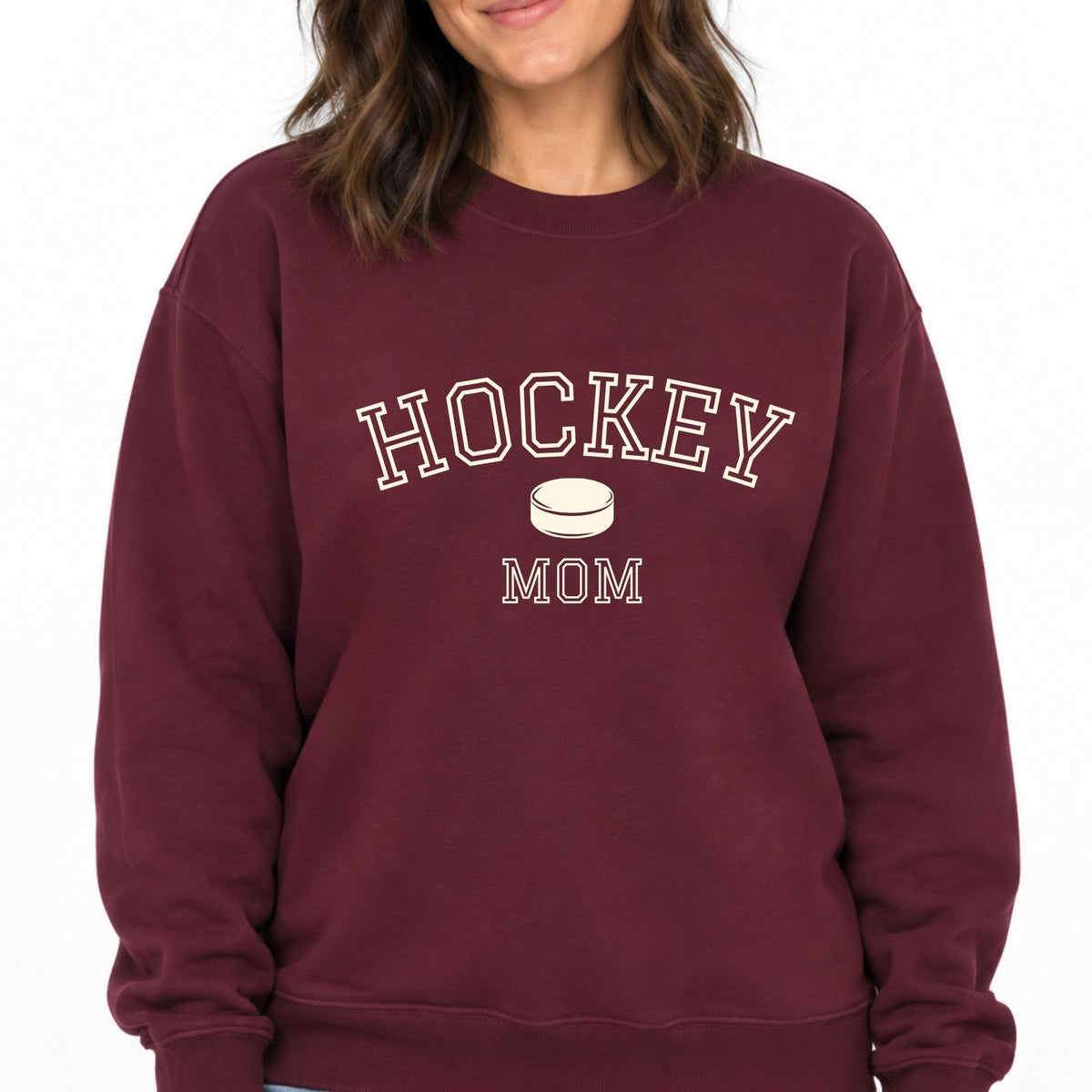 Crewneck pour femmes- Hockey Mom (bourgogne)