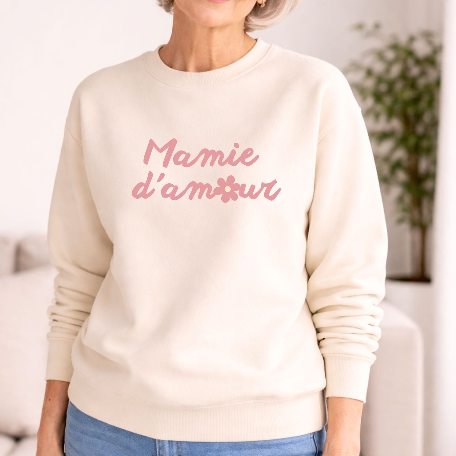 Crewneck pour femmes-Mamie d'amour (crème)
