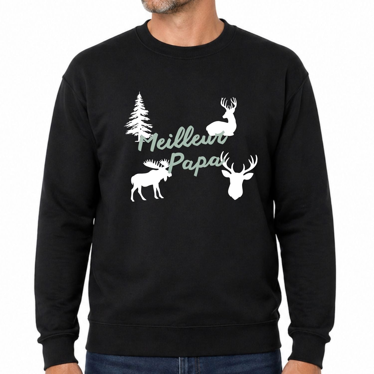Crewneck pour hommes- Meilleur papa/Chasse(noir)