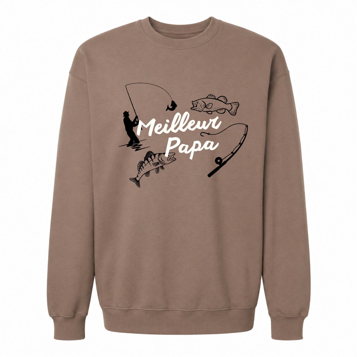 Crewneck pour hommes- Meilleur papa/pêche(Brun)
