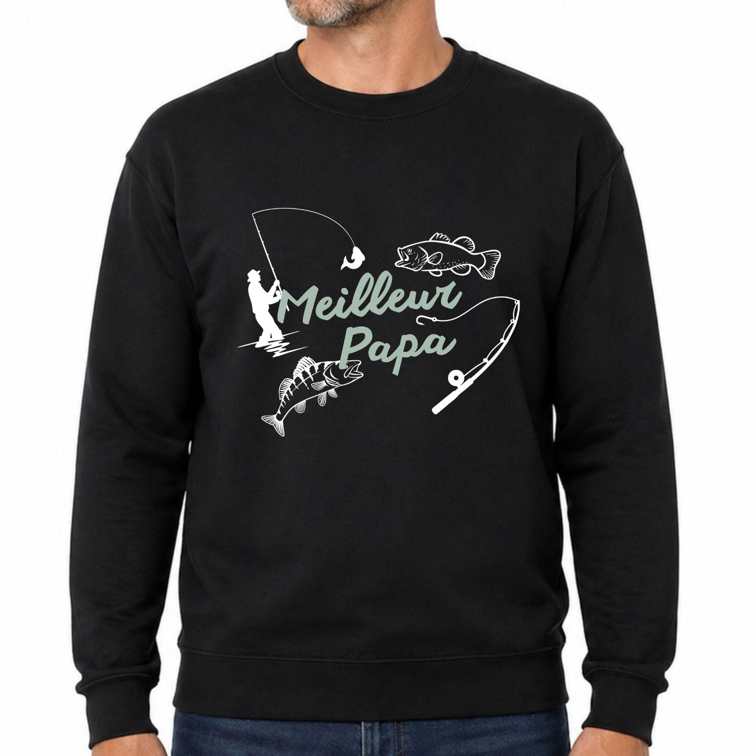 Crewneck pour hommes- Meilleur papa/pêche(noir)