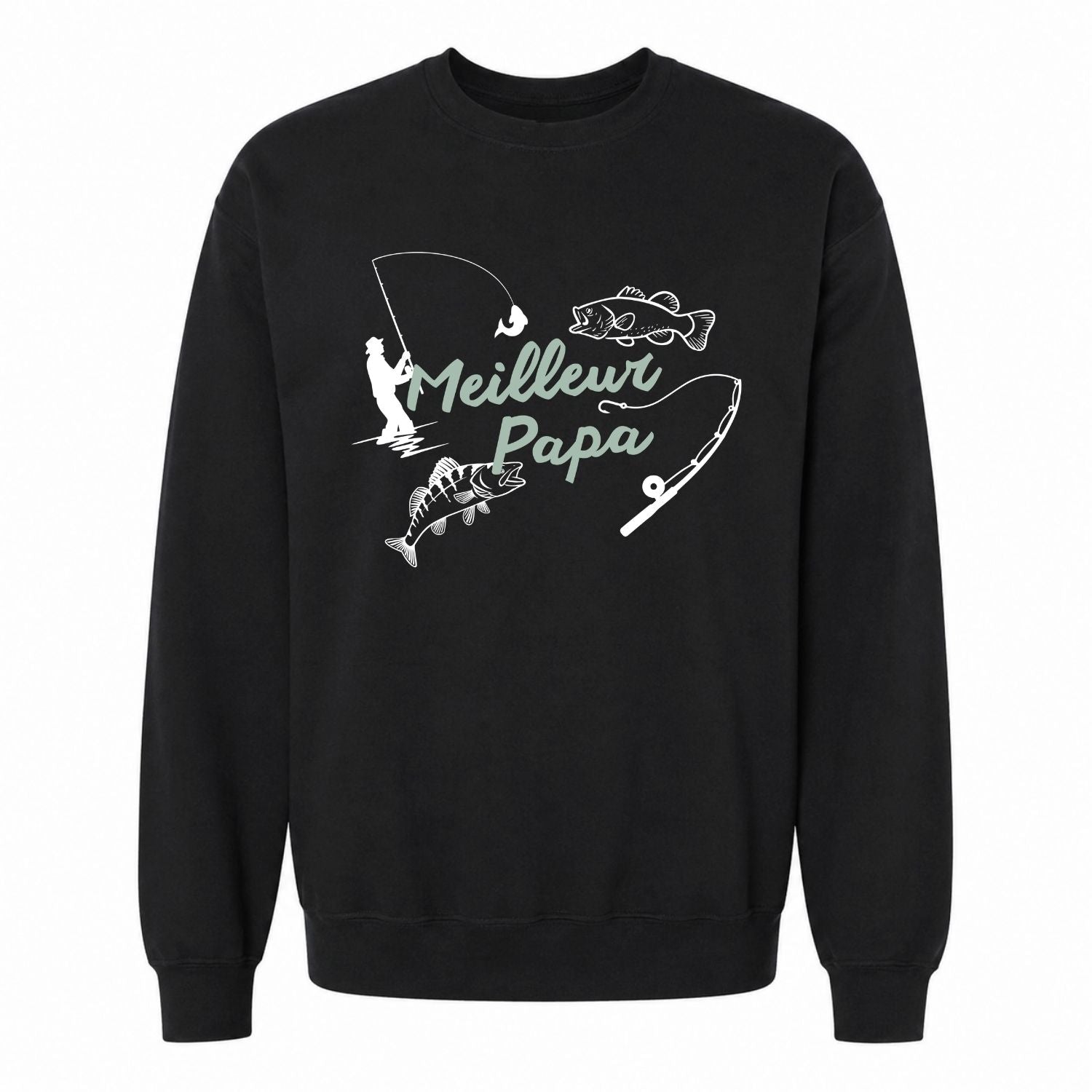 Crewneck pour hommes- Meilleur papa/pêche(noir)