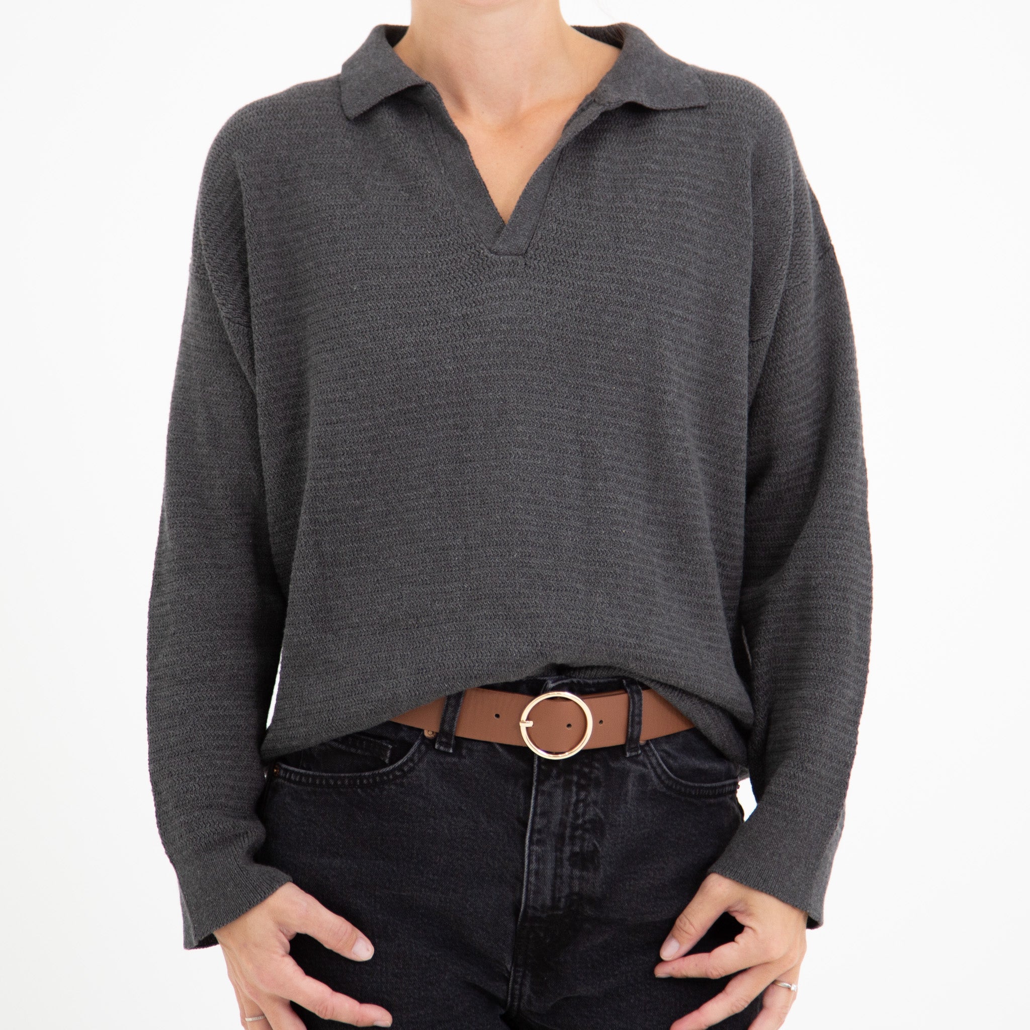 Women knit polo - Granite