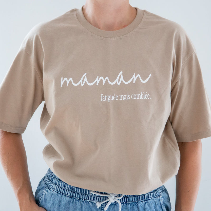 T-shirt pour femmes Maman fatiguée mais comblée (Café) - Imparfait