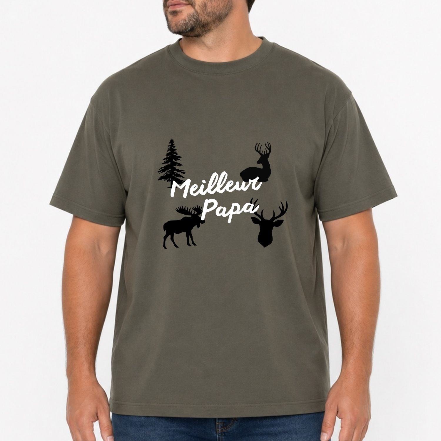 T-shirt pour hommes-Meilleur papa/chasse(vert)
