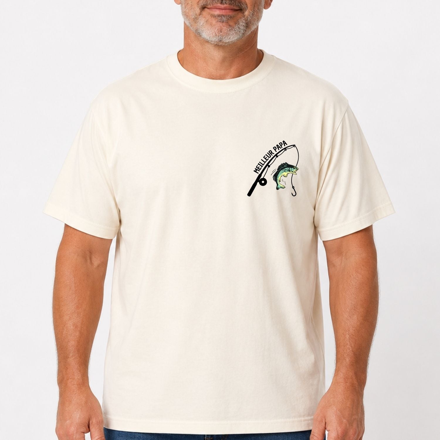T-shirt pour hommes- Meilleur papa/pêche (crème)