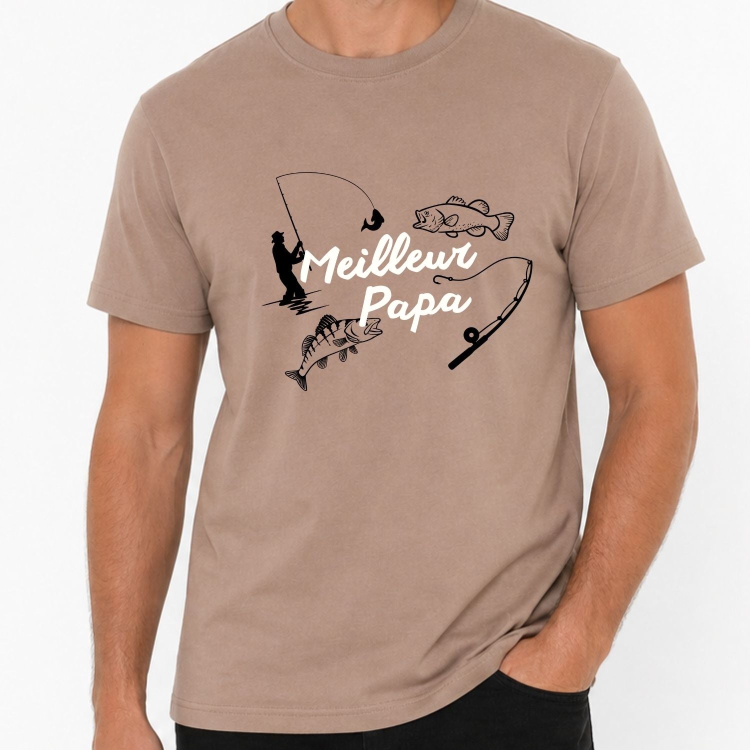 T-shirt pour hommes-Meilleur papa/pêche(brun)