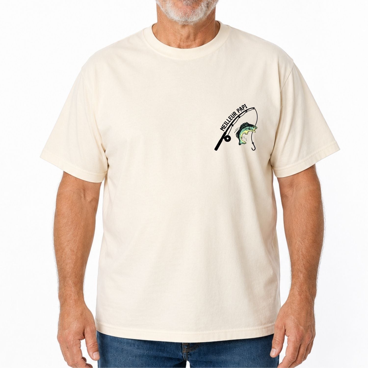 T-shirt pour hommes- Meilleur papi/pêche(crème)