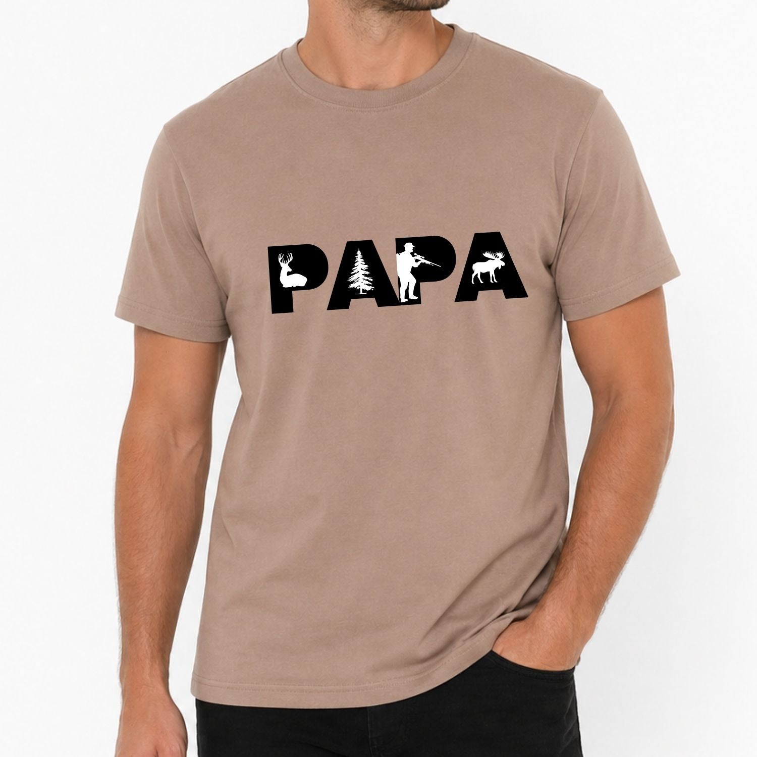 T-shirt pour hommes-Meilleur papa/chasse(brun)