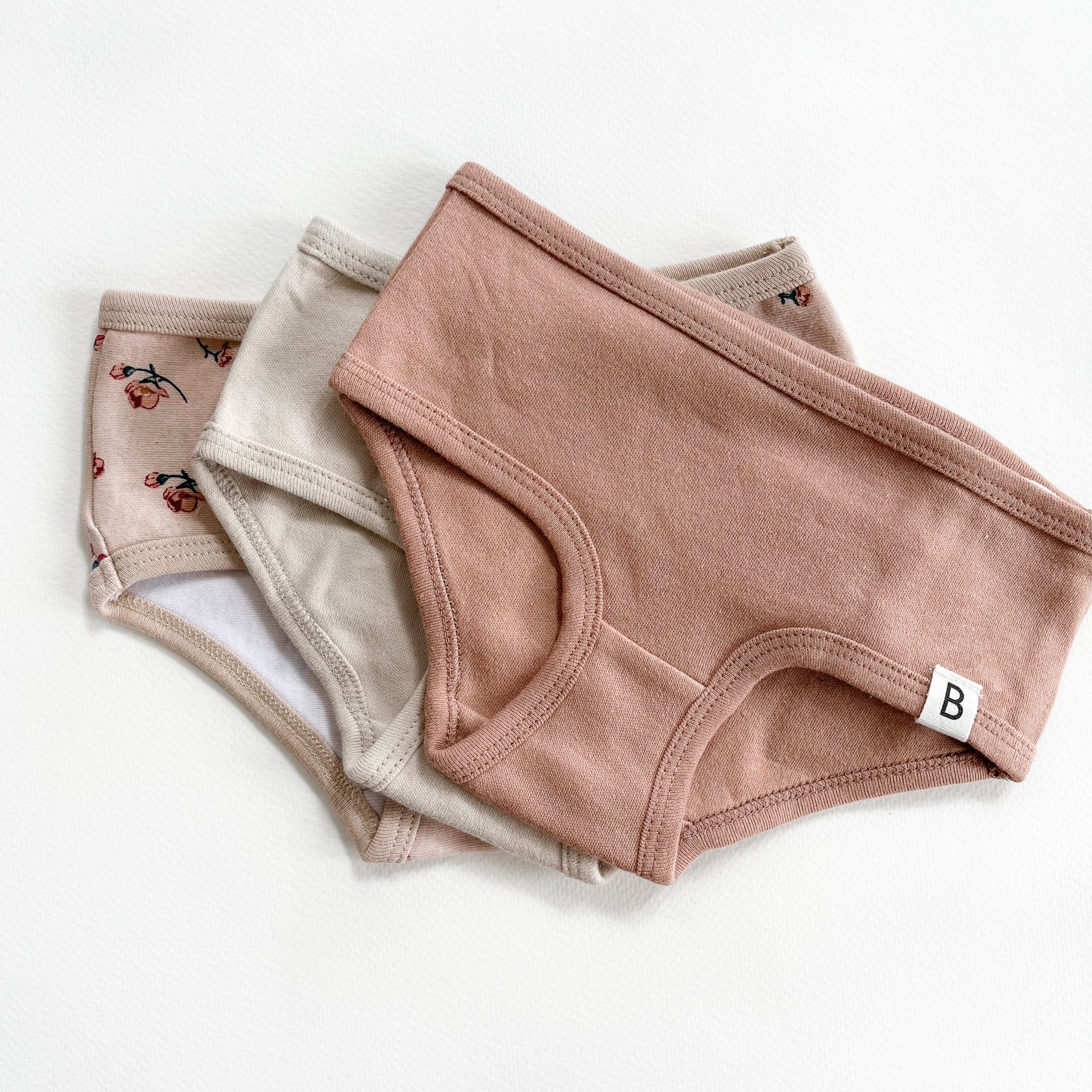 Trio of organic cotton underwear - Romantic/Blush/Oat