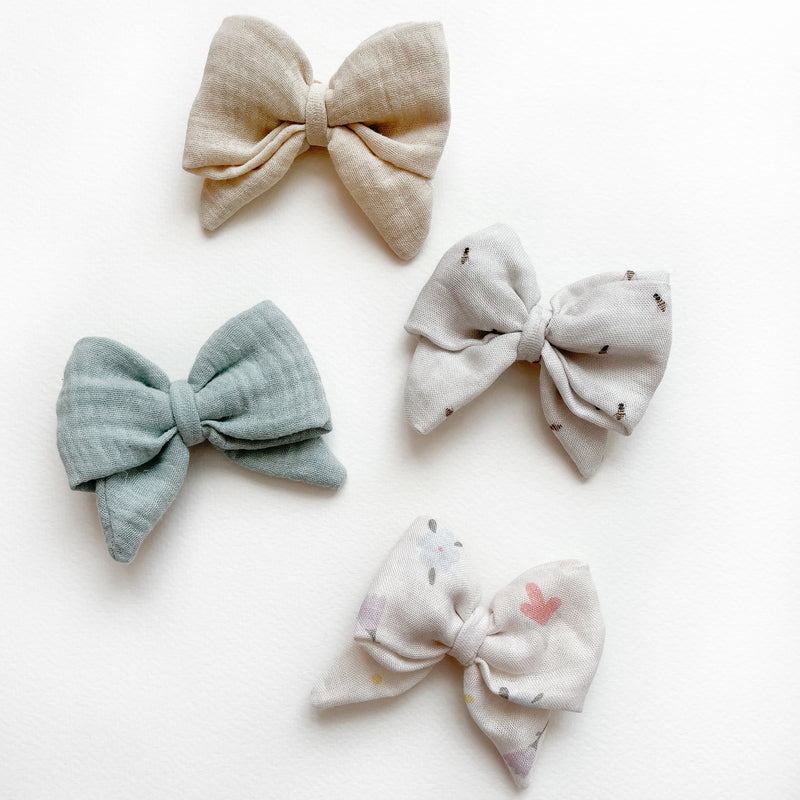 Set of bows on nylon headband (4) - Bumblebee / Garden / Haze / Cream